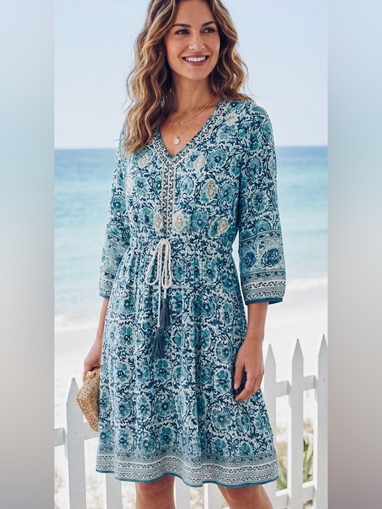 Soft Surroundings Dresses & Skirts - Soft Surroundings bohemian Teal and Navy Floral Dress.